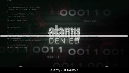 Displaying centered ACCESS DENIED text on security interface display, showing binary digits Stock Photo