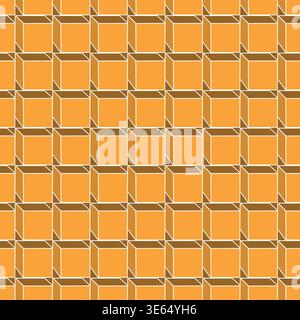 Seamless geometric 3d cubes pattern. Orange bright digital repeatable vector construction background. Block shape optical illusion texture Stock Vector