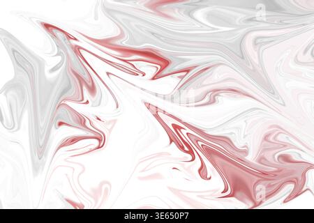 A detailed abstract liquid marble texture showing intricate swirls of red and grey against a clean white background, perfect for creative projects. Stock Photo