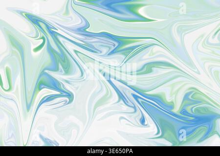 A vibrant abstract background featuring fluid marble patterns with refreshing blue and green swirls, isolated on a clean white background. Stock Photo