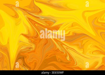 A fluid abstract background featuring vibrant yellow and orange marble-like swirls, creating a warm and energetic aesthetic. Stock Photo