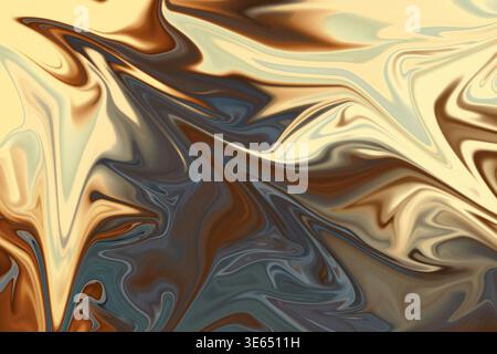 A fluid, abstract background featuring swirling patterns of brown, beige, and dark blue, creating a liquid marble or oil paint effect. Stock Photo