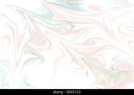 A high-resolution abstract background featuring fluid, swirling patterns of soft pastel rainbow colors, creating a dreamy marble-like effect on white. Stock Photo