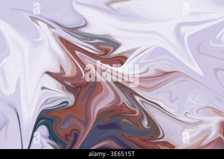An abstract fluid art composition with swirling patterns of light purple, deep brown, and dark teal, resembling marbled stone or liquid paint. Stock Photo