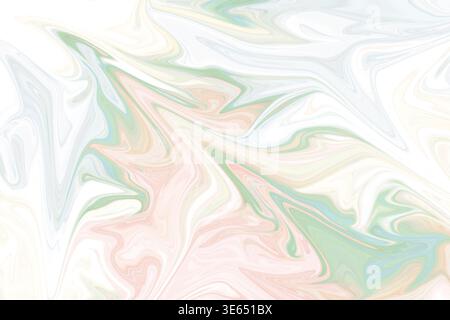 A fluid, swirling abstract background featuring blended layers of soft pink, mint green, and pale yellow tones, isolated on a clean white background. Stock Photo