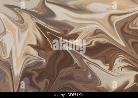 A high-resolution abstract background featuring fluid marble patterns with swirling shades of brown, tan, and cream, creating a sophisticated organic Stock Photo