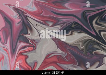 A striking abstract background featuring a mix of bold pink, deep grey, and soft neutral tones in a fluid, marble-like swirling composition. Stock Photo