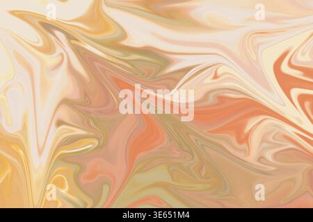 A vibrant abstract background showcasing flowing liquid marble patterns in shades of warm orange, gold, and cream, perfect for artistic designs. Stock Photo