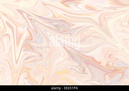 A dreamy, ethereal abstract background with a blend of soft pastel colors including peach, pink, yellow, and lavender in a flowing marble pattern. Stock Photo