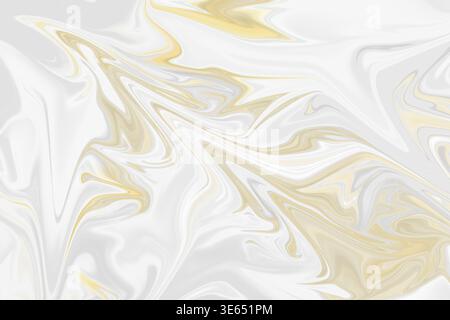 A luxurious abstract background featuring fluid marble patterns with elegant swirls of metallic gold and clean white, creating a sophisticated liquid Stock Photo