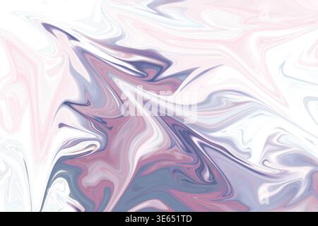 A fluid abstract background featuring elegant swirls of soft pink, dusty blue, and white, creating a marbled liquid effect with smooth, flowing lines. Stock Photo