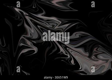 A sophisticated abstract background featuring fluid, swirling patterns of dark grey, charcoal, and black, creating a luxurious liquid marble effect. Stock Photo