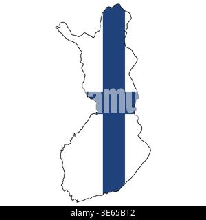 Finland map silhouette, with Nordic flag cross vector illustration Stock Vector