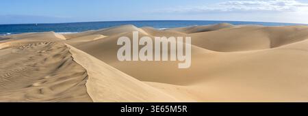 Dunas de Maspalomas sand dunes desert on Gran Canaria island panorama holidays traveling in Spain Stock Photo