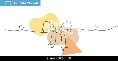The minimalist continuous line art gift bow is elegantly designed with soft abstract shapes, creating a modern and versatile vector illustration. Stock Vector