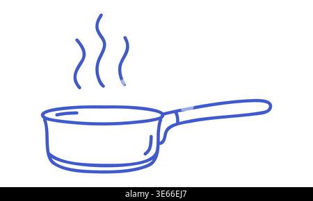 Saucepan in outline icon style. Hand drawn icon. Outline vector isolated illustration.  Stock Vector