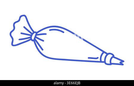 Piping bag in blue line art style. Hand drawn icon. Outline vector isolated illustration.  Stock Vector