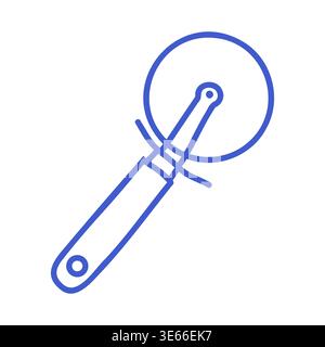 Pizza cutter in linear vector icon style. Hand drawn icon. Outline vector isolated illustration.  Stock Vector