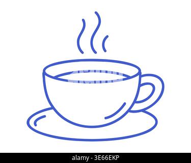 Teacup with saucer in outline icon style. Hand drawn icon. Outline vector isolated illustration. Stock Vector