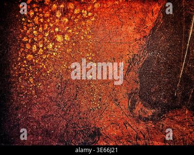 Abstract grunge background with weathered metal texture in shades of orange red and black Stock Photo