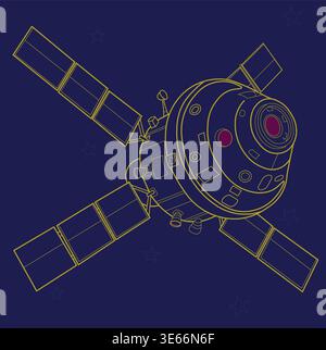 Satellite in orbit outline illustration, space technology vector Stock Vector