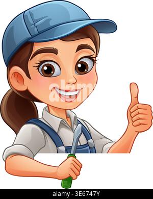 Woman Female Electrician Screwdriver Cartoon Stock Vector