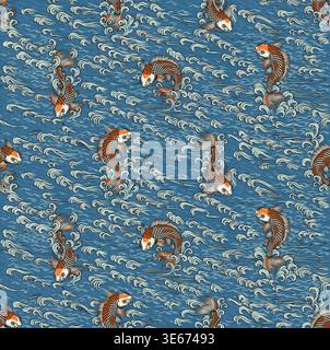 Koi Carp Fish Vintage Japanese Painting Background Stock Vector
