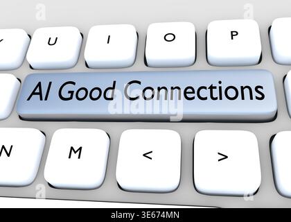 3D illustration of computer keyboard with the script AI Good Connections. Stock Photo