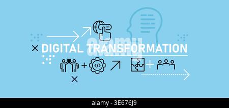 Digital transformation banner technology integration icons business modernization digital transition and innovation strategy concepts for a company Stock Vector