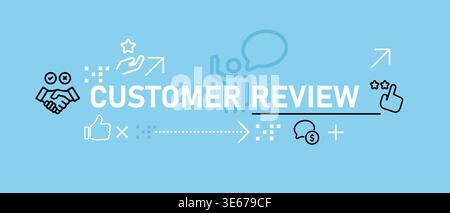 Customer review and feedback concept banner icons of star ratings thumbs up speech bubbles client satisfaction user experience reputation testimonials Stock Vector