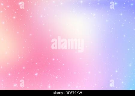 Cosmic galaxy with violet gradient and pink nebula. Celestial backdrop featuring glowing stars. Magical twilight colors creating ethereal atmosphere Stock Vector