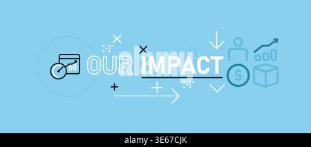 Business growth and impact conceptual banner icons showing financial success and performance metrics company achievements and positive community Stock Vector