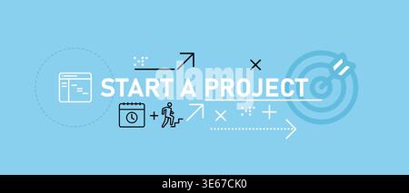 start a project business icons and project planning for corporate landing page web header banner professional management strategy process startup Stock Vector