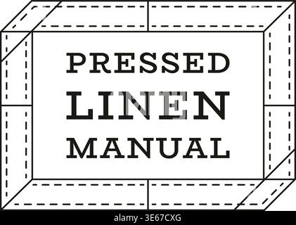 Decorative rectangular title panel featuring pressed linen manual text centered inside a stitched border frame with folded corner style segments. Stock Vector