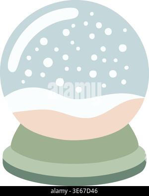 Simple illustration of a glass snow globe filled with white flakes and set on a rounded base. Stock Vector