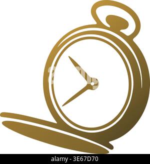 Elegant illustration of a gold pocket watch with an open cover and simple clock hands on the dial. Stock Vector