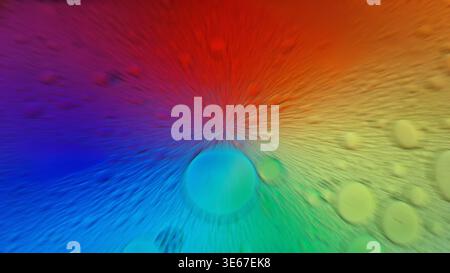 Abstract colorful liquid creating a vibrant spectrum of colors with bubbles and motion lines Stock Photo