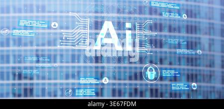 AI technology integration concept showing artificial intelligence embedded in modern smart city. Stock Photo