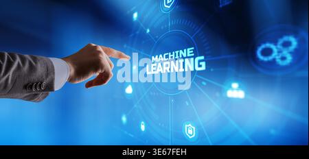 Machine learning technology with neural networks and artificial intelligence data analysis. Stock Photo