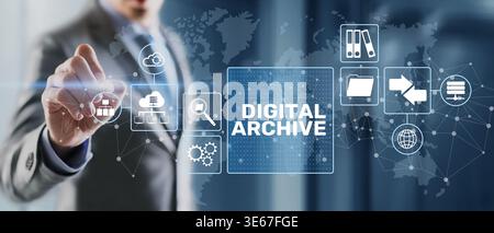Digital Archive and Enterprise Document Storage Management System with Network Interface. Stock Photo