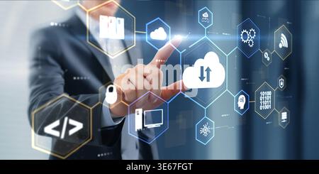 Cloud Computing Data Exchange and Storage Infrastructure with Secure Network Connectivity Scalable Digital Systems and Online Data Management Solution Stock Photo