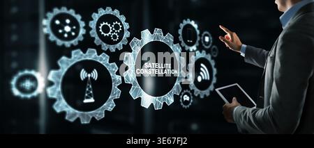 Mega Constellation Technology for Global Satellite Network Infrastructure. Stock Photo