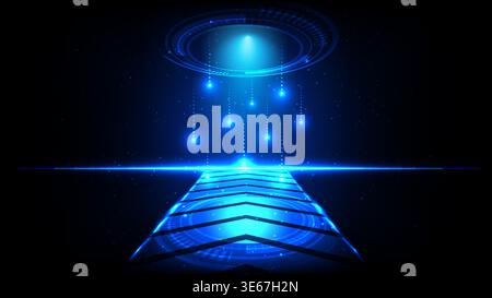 Futuristic digital background with glowing blue light, HUD interface elements and data motion for tech concepts Stock Vector