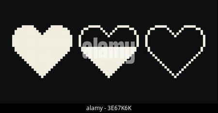 Vector retro pixel art geometric heart shape. Minimal 8-bit style frame and abstract design element isolated on background. Stock Vector