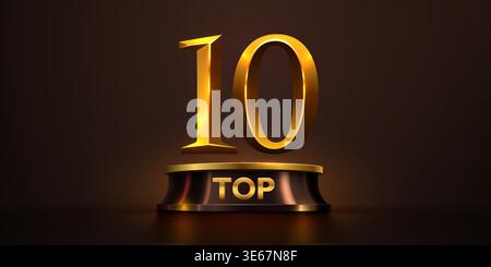 Golden TOP 10 text on a sleek podium, symbolizing excellence and achievement. Vector illustration. Stock Vector