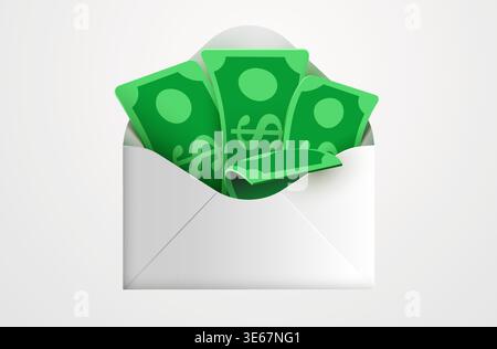 Money in envelope concept. This image symbolizes bonus, salary, or financial transaction. Vector illustration Stock Vector