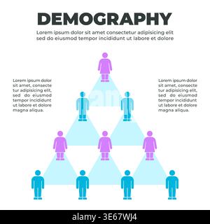 Colorful Demographic Pyramid Infographic with Male and Female Icons Stock Vector