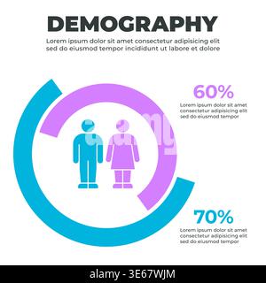 Demographic Infographic with Circular Graphs and Male-Female Gender Representation Stock Vector