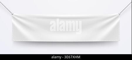Realistic blank white banner mockup on a light background, perfect for advertising and branding. Vector illustration Stock Vector