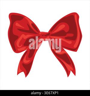 Decorative red satin ribbon bow isolated on white background Stock Vector